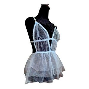 Victoria Secret Cinderella Blue Glittered tulle Baby doll apron with stones sz M